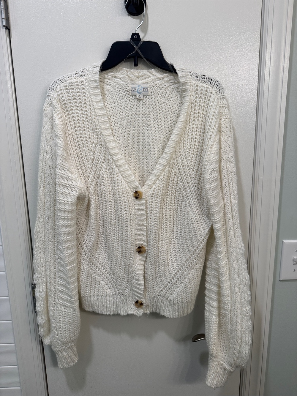 Cream Open-Knit Button-Front Sweater Cardigan